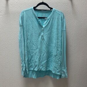 Light Blue Waffle Knit Henley Shirt